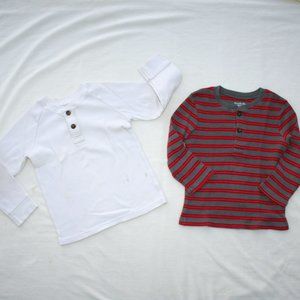 ❄️5T BOY WAFFLE KNIT THERMAL LONG SLEEVE SHIRT LOT of 2 SHIRTS WARM EUC LAYERING
